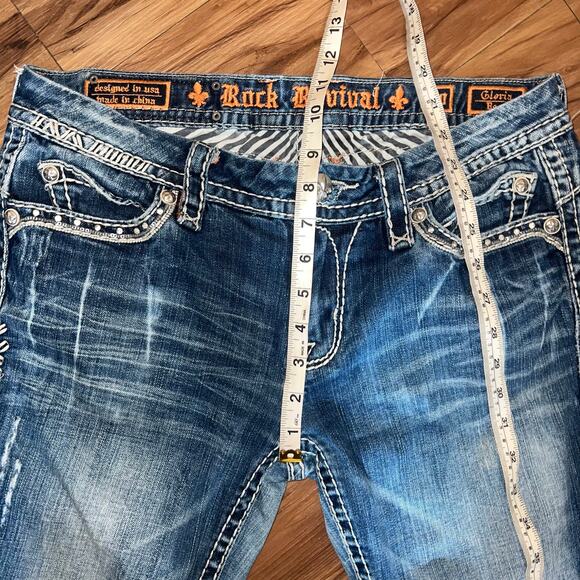 Mid Rise Rock Revival Jeans Gloria Boot Cut Size 30 Style E8446BL Sequin Studded - Picture 11 of 15
